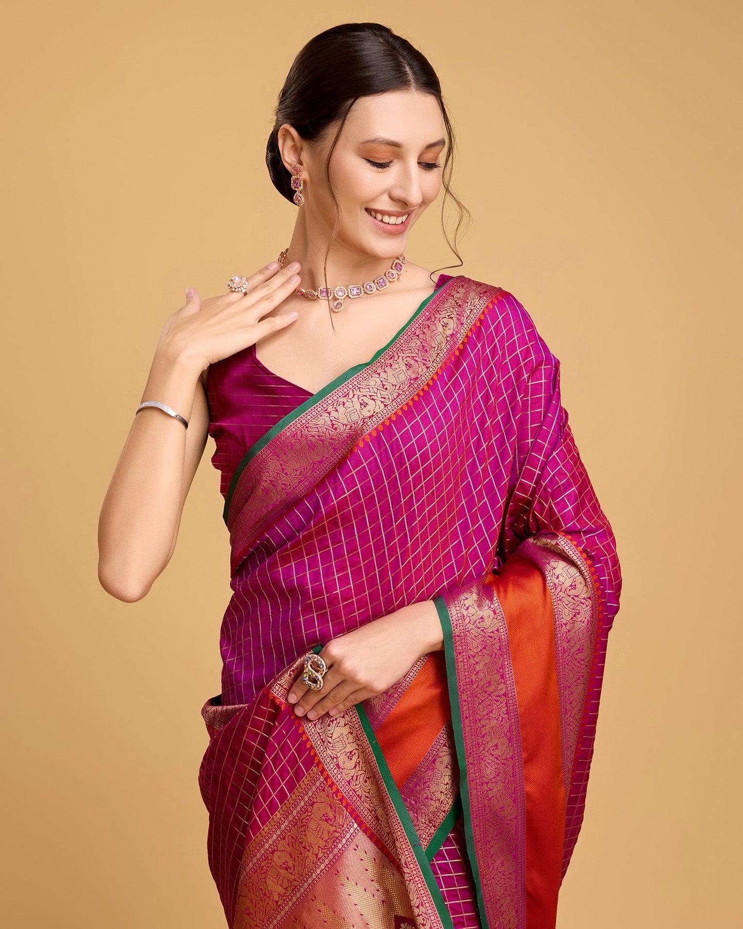 Vedant Vastram Soft Litchi Silk Banarasi Silk Saree - Rani | Swadesiicart