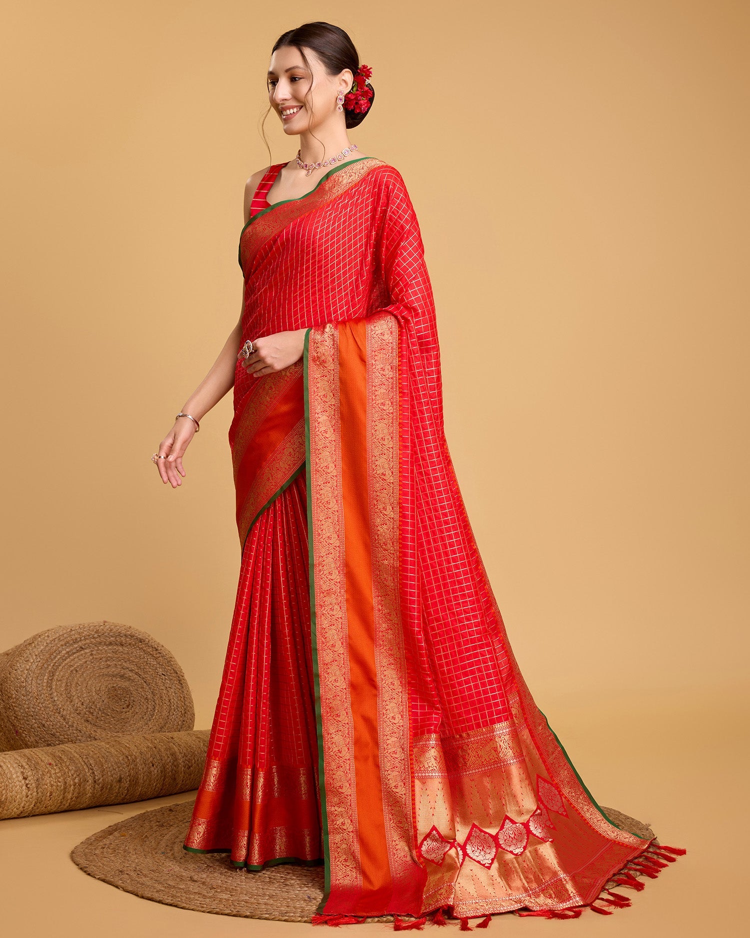 Vedant Vastram Soft Litchi Silk Banarasi Silk Saree - Red | Swadesiicart