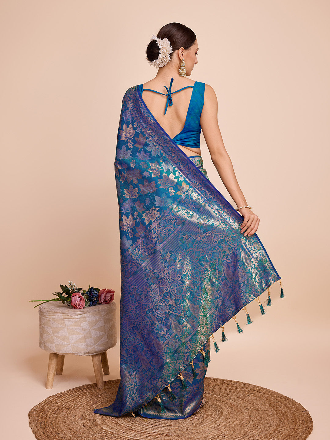 Vedant Vastram Soft Litchi Silk Banarasi Silk Saree - Firozi | Swadesiicart