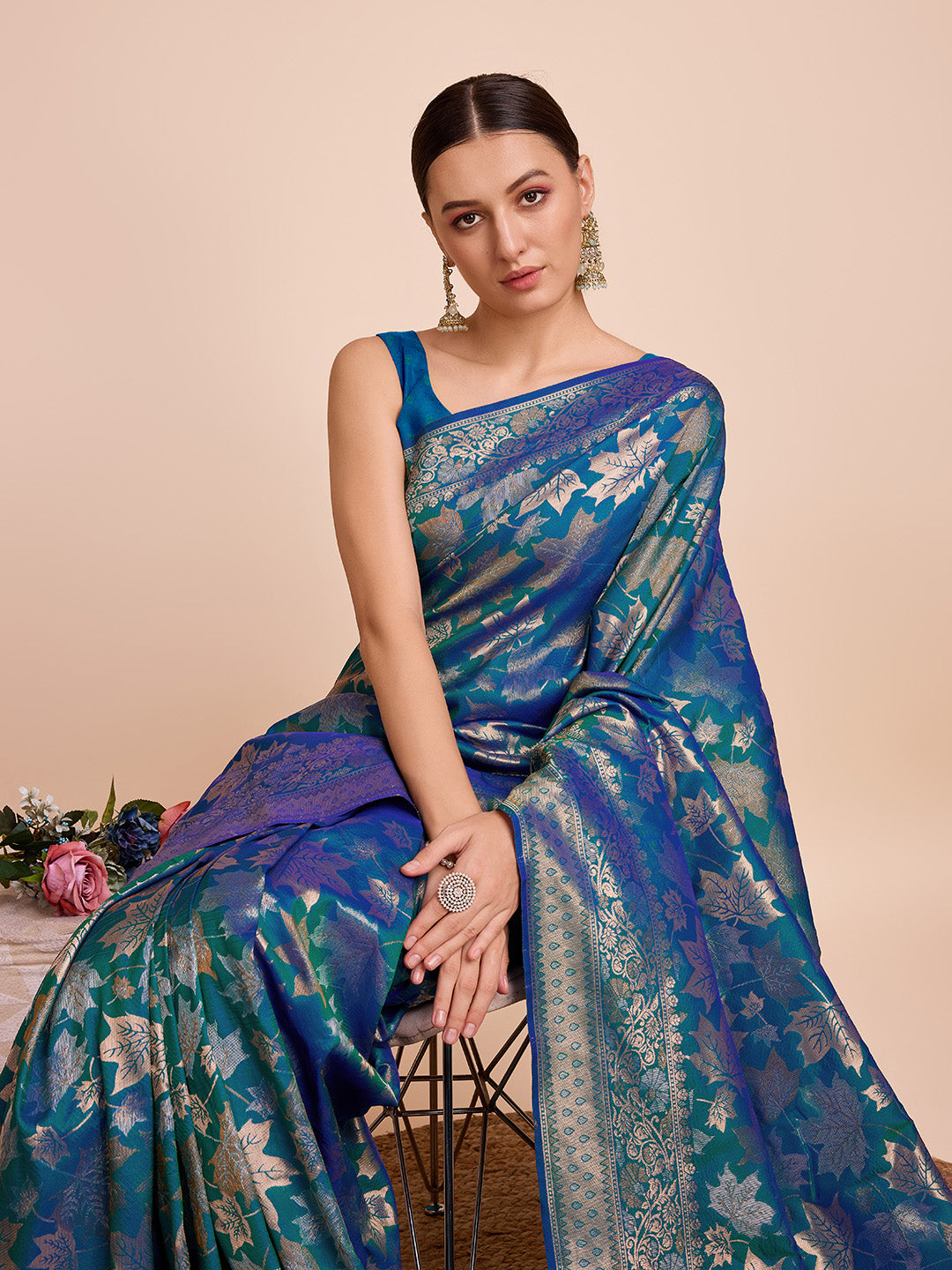 Vedant Vastram Soft Litchi Silk Banarasi Silk Saree - Firozi | Swadesiicart
