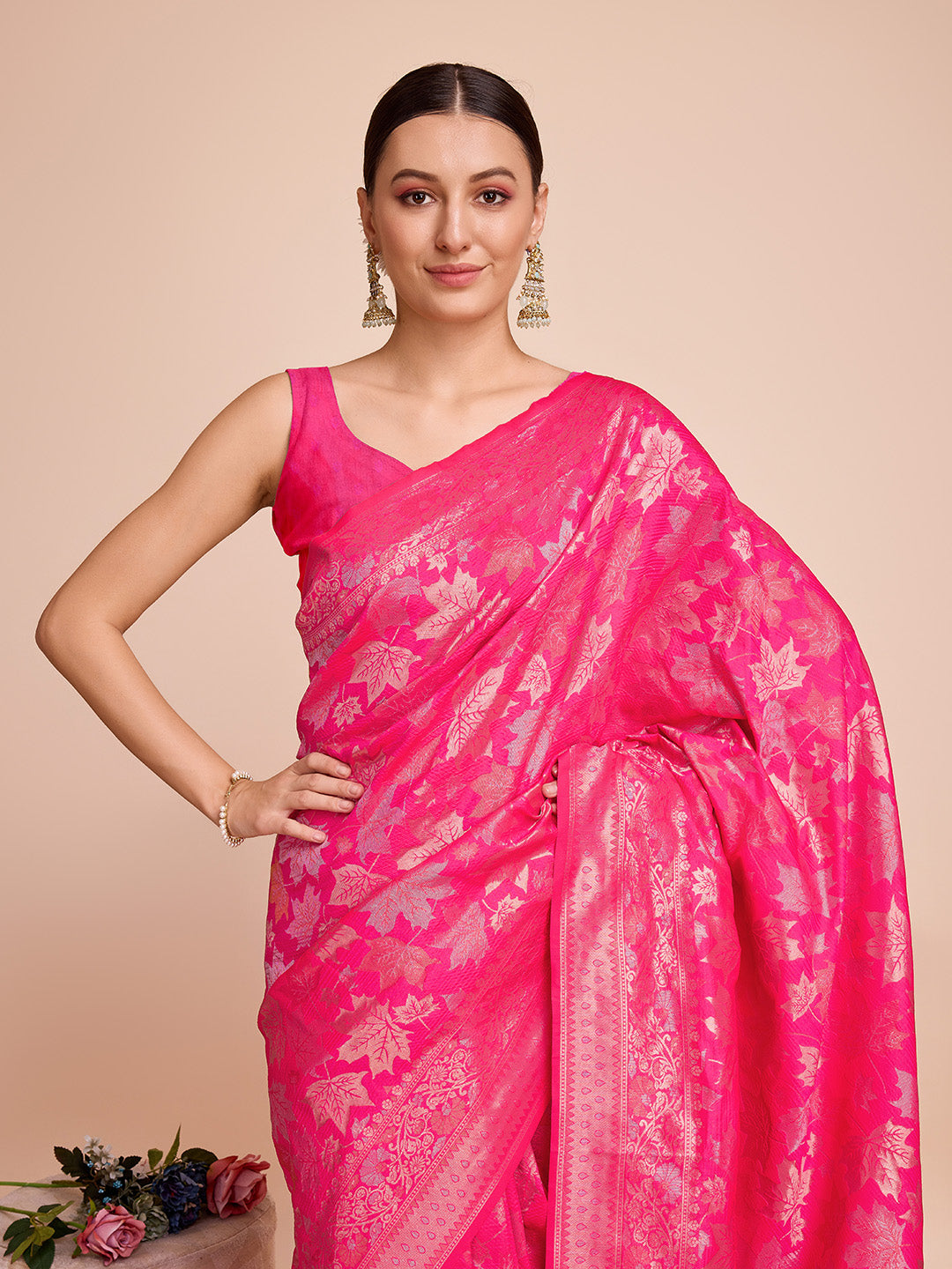 Vedant Vastram Soft Litchi Silk Banarasi Silk Saree - Magenta | Swadesiicart