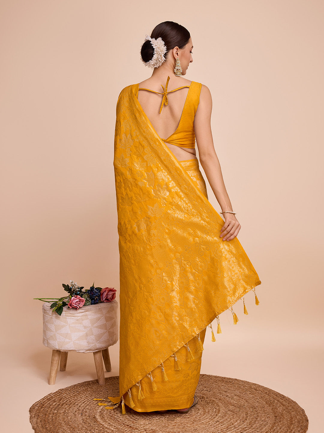 Vedant Vastram Soft Litchi Silk Banarasi Silk Saree - Mustard | Swadesiicart