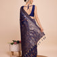 Vedant Vastram Soft Litchi Silk Banarasi Silk Saree - Navy | Swadesiicart