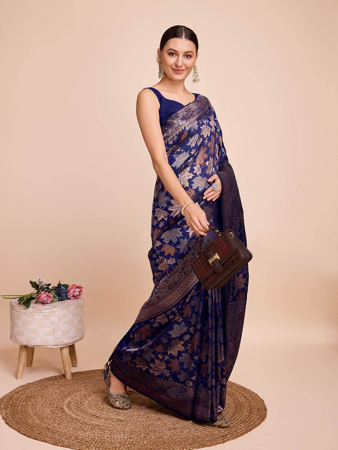 Vedant Vastram Soft Litchi Silk Banarasi Silk Saree - Navy | Swadesiicart