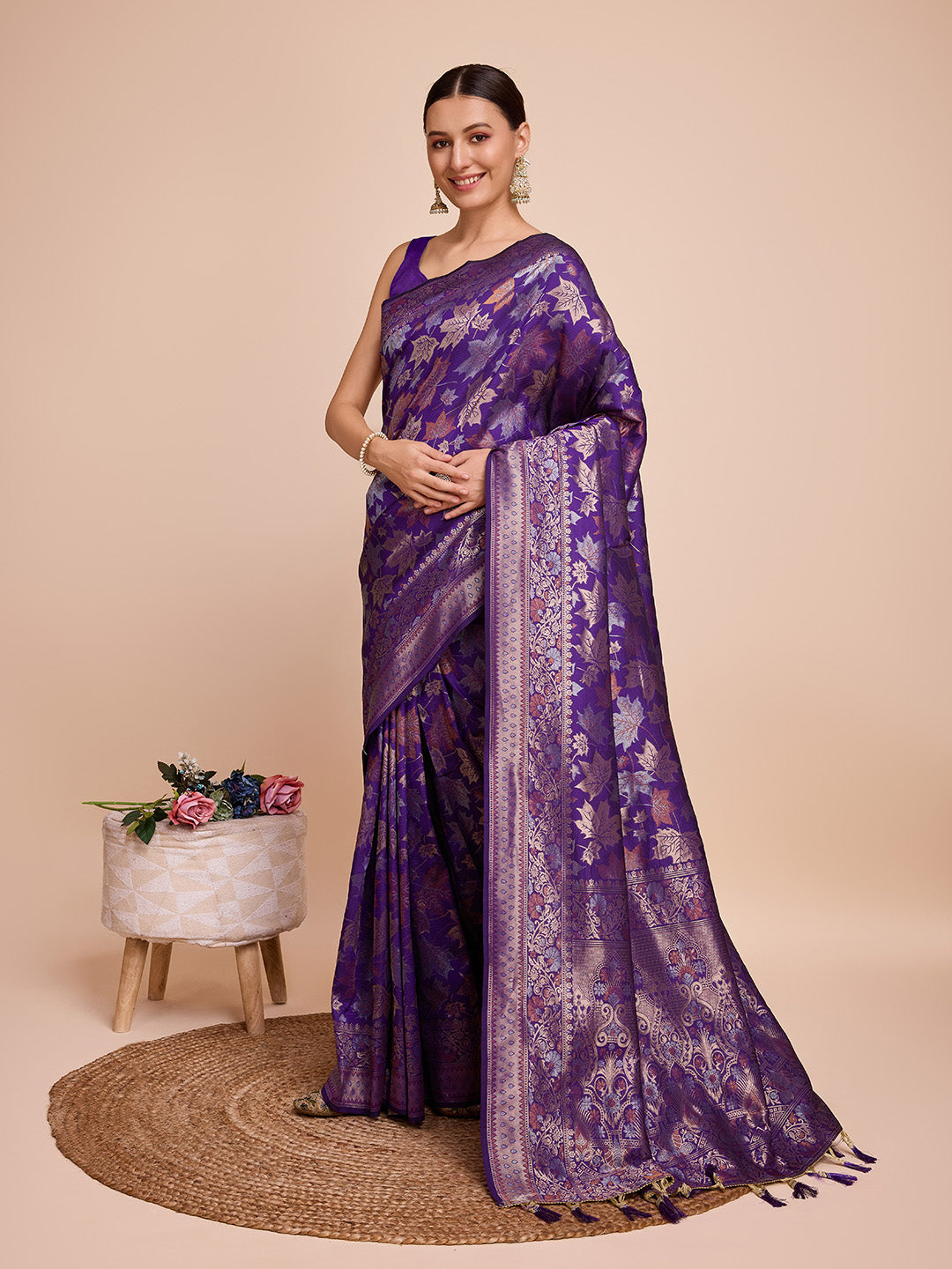 Vedant Vastram Soft Litchi Silk Banarasi Silk Saree - Violet | Swadesiicart