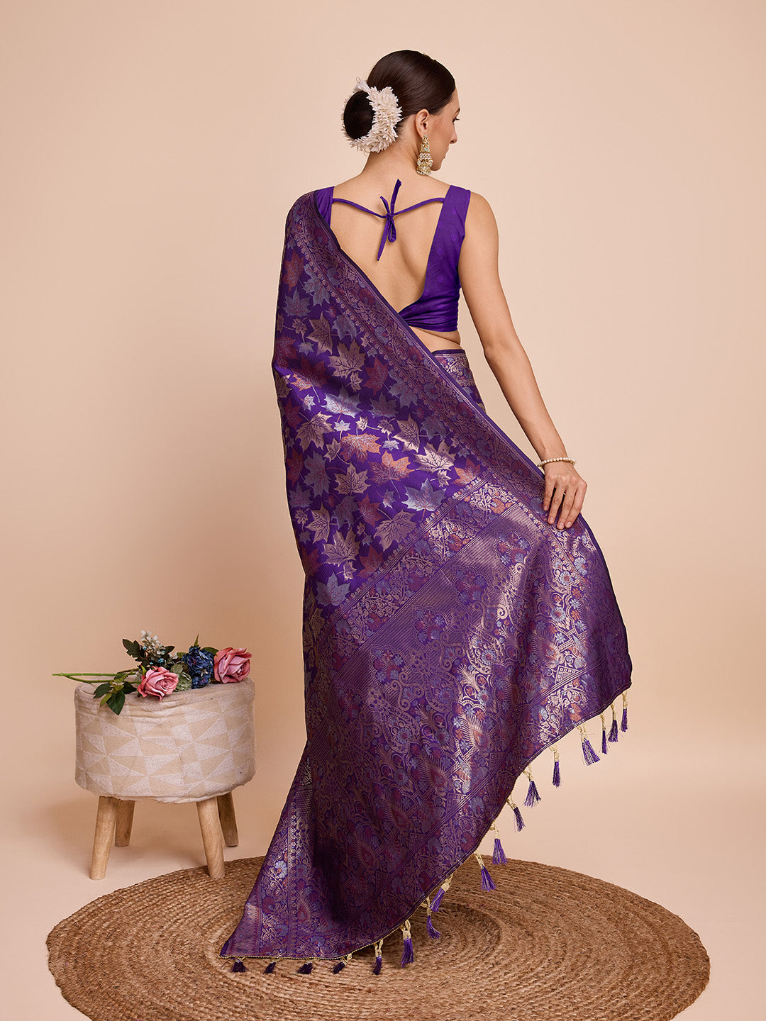 Vedant Vastram Soft Litchi Silk Banarasi Silk Saree - Violet | Swadesiicart