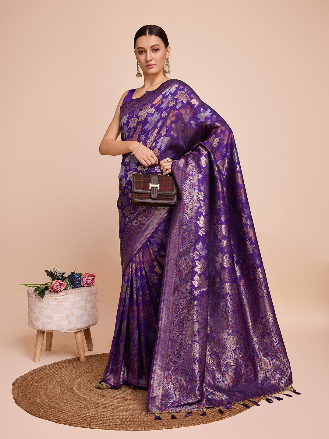 Vedant Vastram Soft Litchi Silk Banarasi Silk Saree - Violet | Swadesiicart