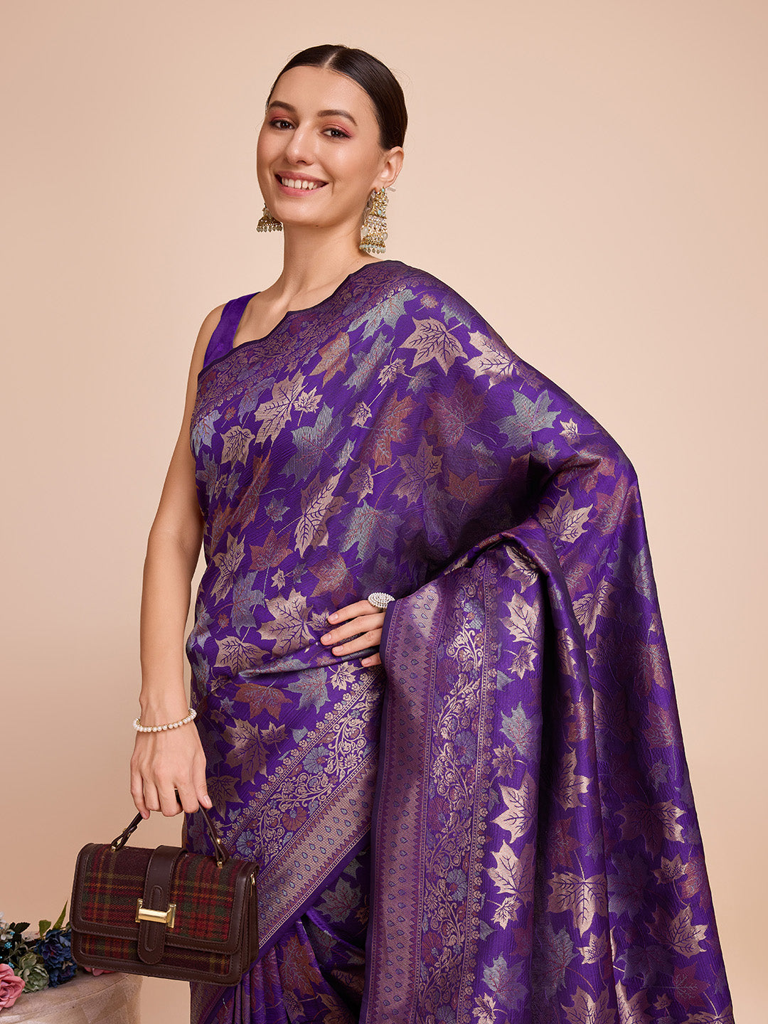 Vedant Vastram Soft Litchi Silk Banarasi Silk Saree - Violet | Swadesiicart