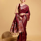 Vedant Vastram Soft Litchi Silk Banarasi Silk Saree - Maroon | Swadesiicart