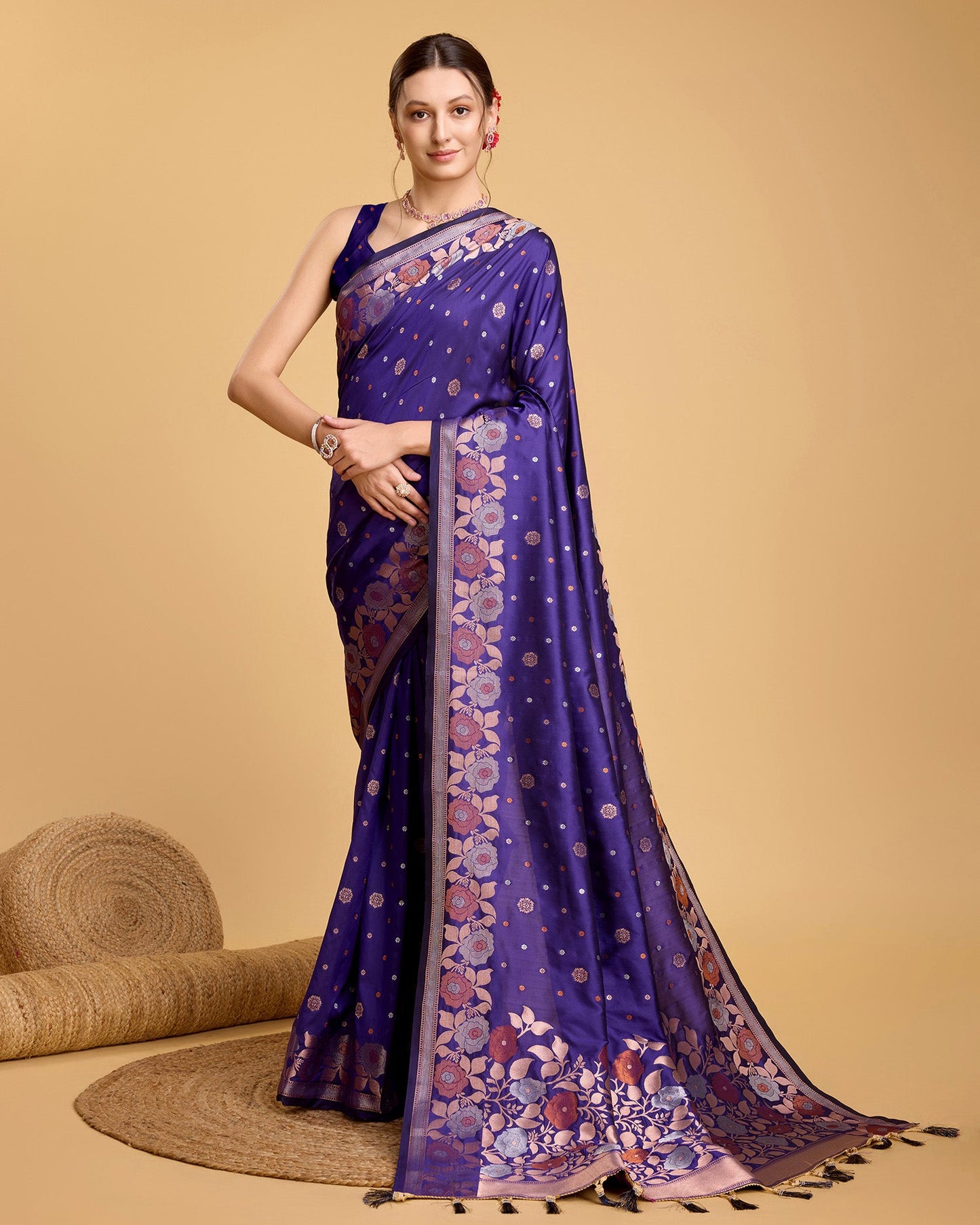 Vedant Vastram Soft Litchi Silk Banarasi Silk Saree - Violet | Swadesiicart
