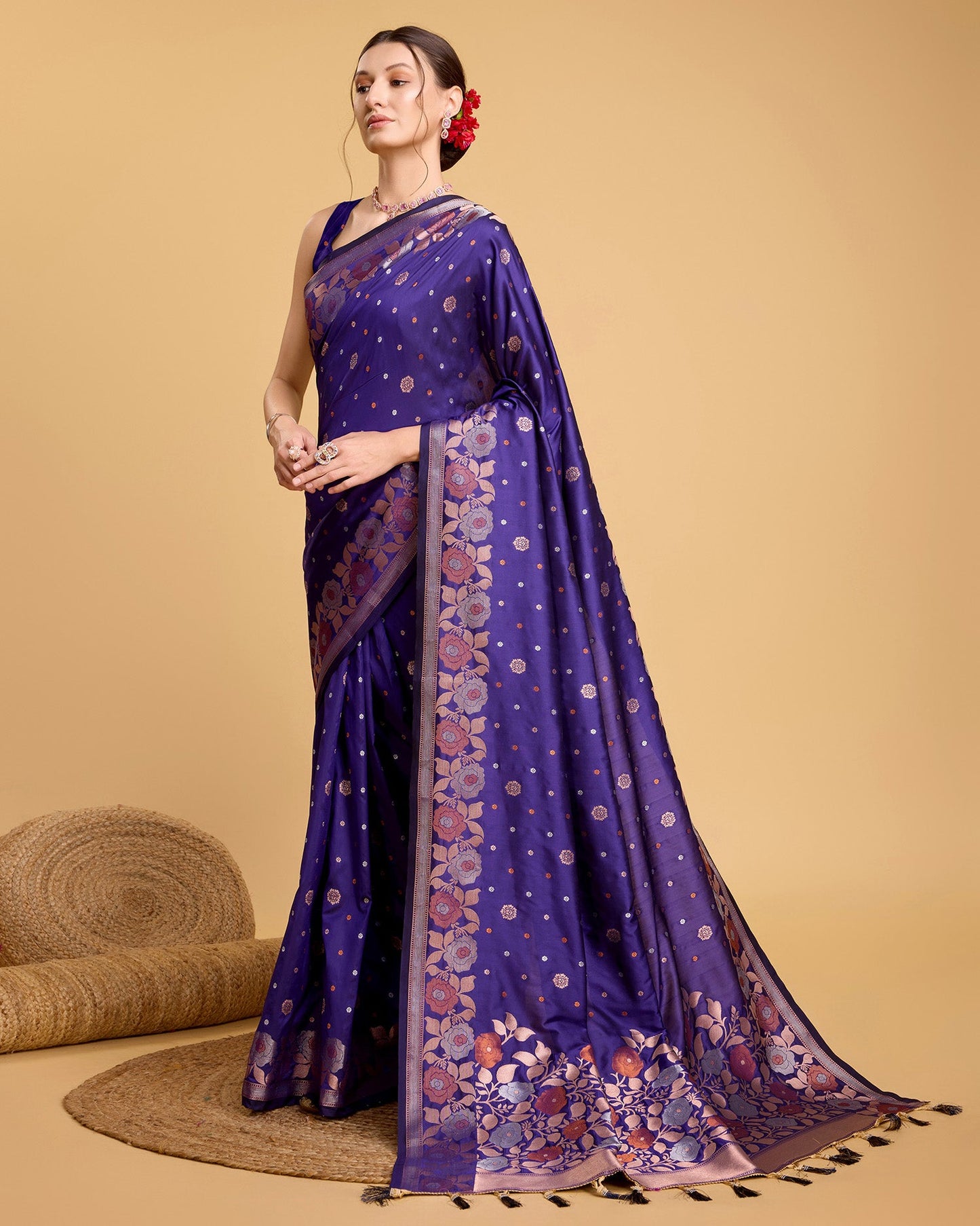 Vedant Vastram Soft Litchi Silk Banarasi Silk Saree - Violet | Swadesiicart