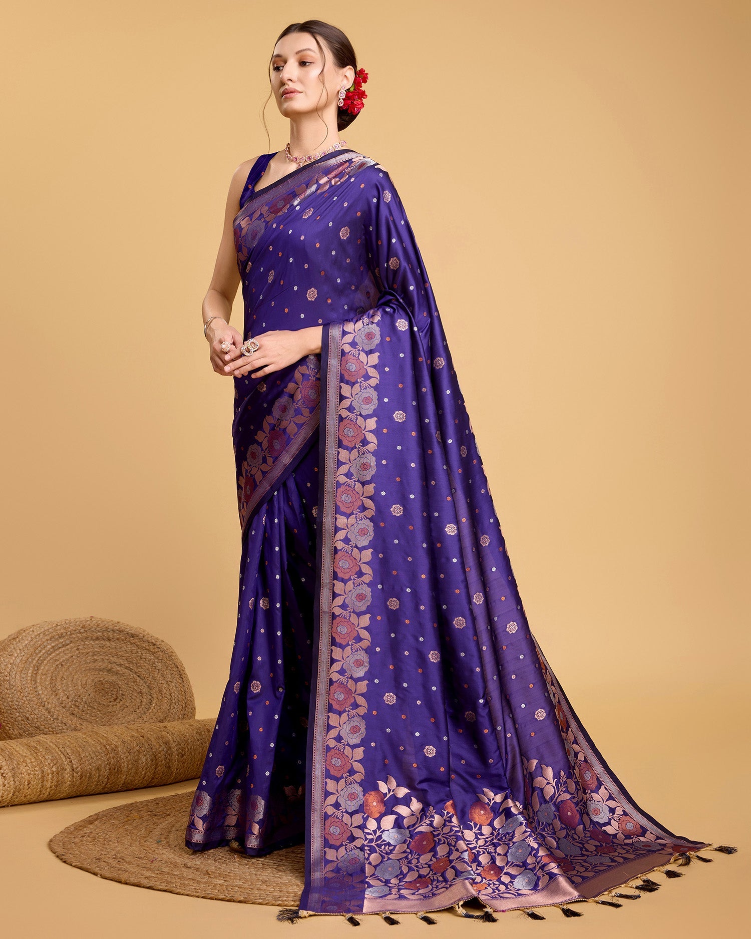 Vedant Vastram Soft Litchi Silk Banarasi Silk Saree - Violet | Swadesiicart