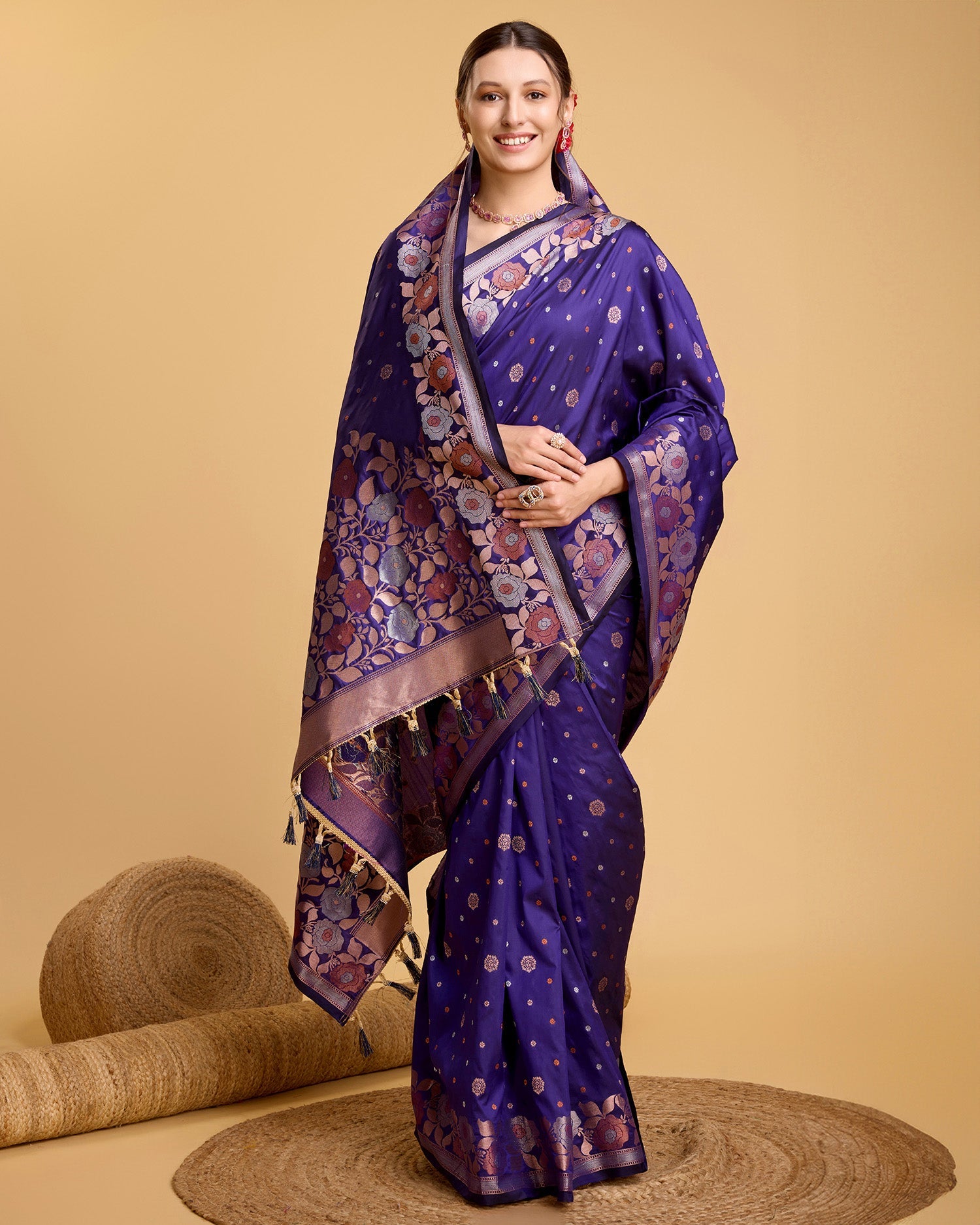 Vedant Vastram Soft Litchi Silk Banarasi Silk Saree - Violet | Swadesiicart
