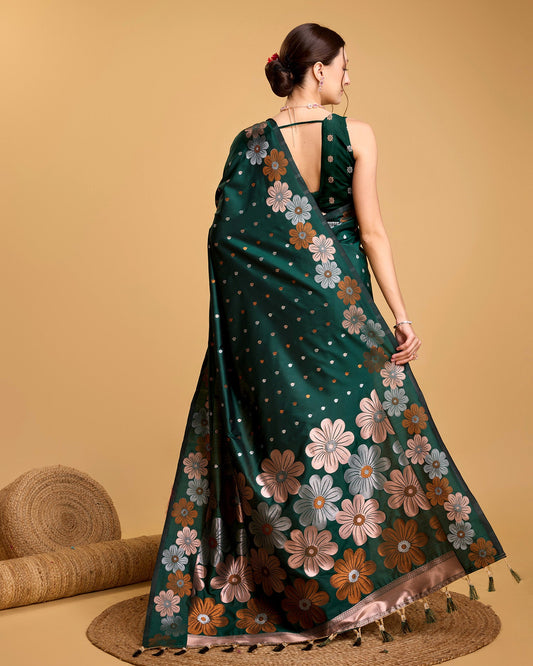 Vedant Vastram Soft Litchi Silk Banarasi Silk Saree - Green | Swadesiicart