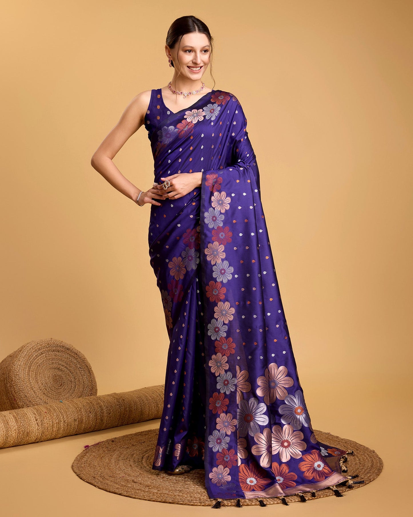 Vedant Vastram Soft Litchi Silk Banarasi Silk Saree - Violet | Swadesiicart