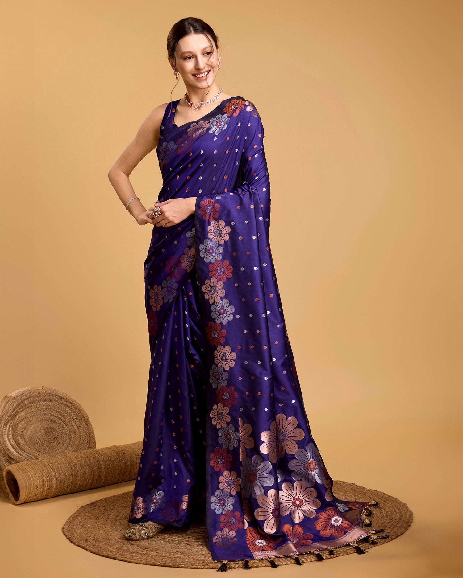 Vedant Vastram Soft Litchi Silk Banarasi Silk Saree - Violet | Swadesiicart