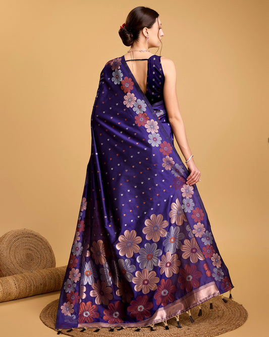Vedant Vastram Soft Litchi Silk Banarasi Silk Saree - Violet | Swadesiicart