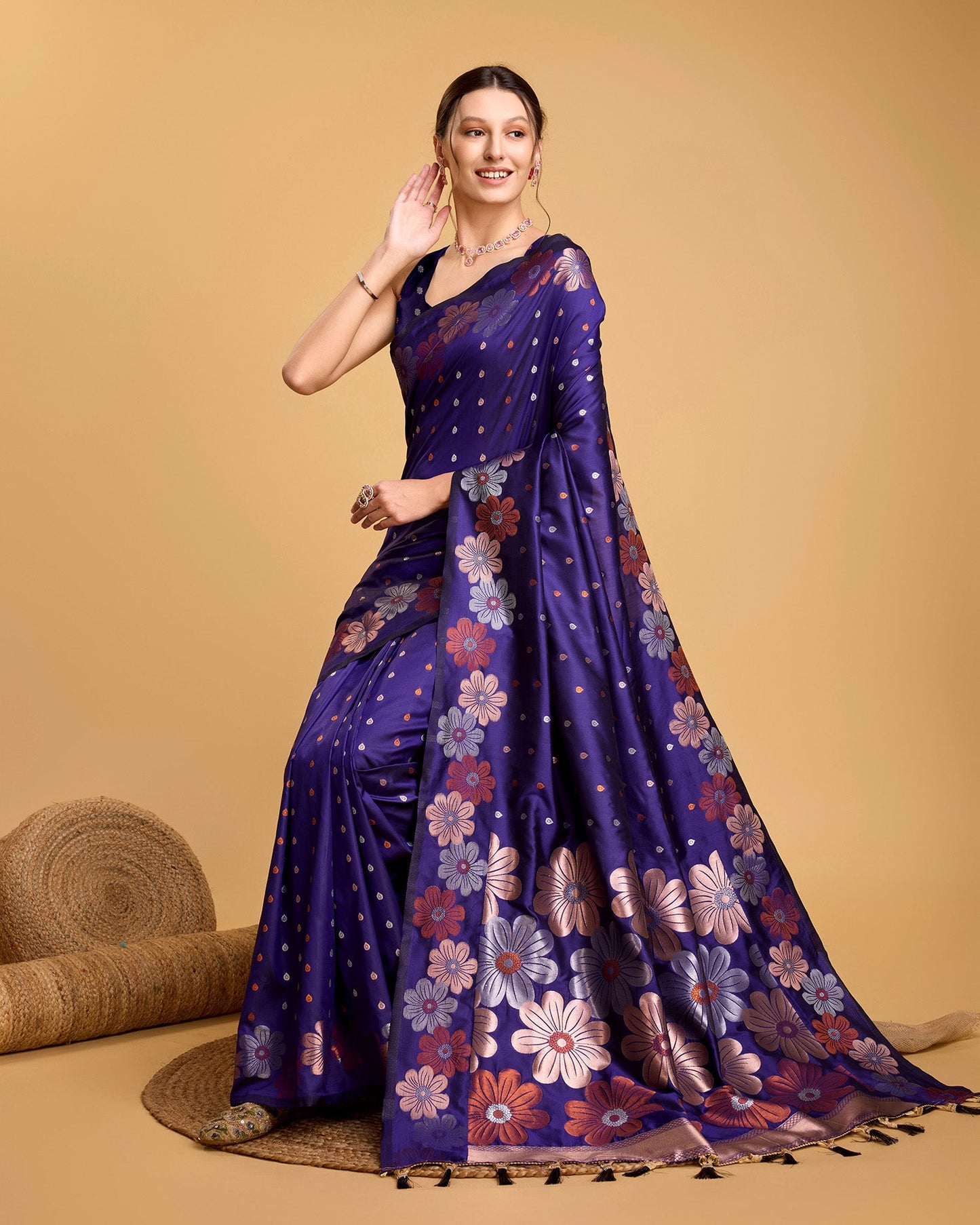Vedant Vastram Soft Litchi Silk Banarasi Silk Saree - Violet | Swadesiicart
