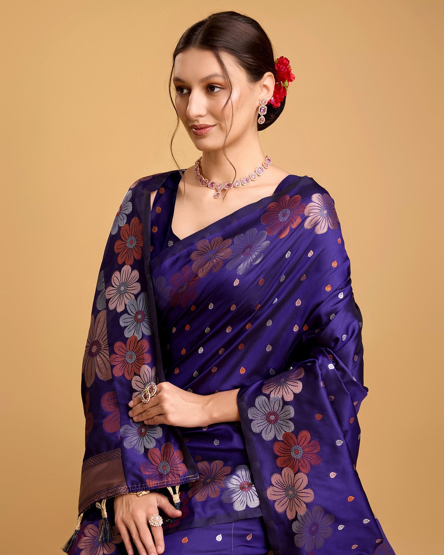 Vedant Vastram Soft Litchi Silk Banarasi Silk Saree - Violet | Swadesiicart