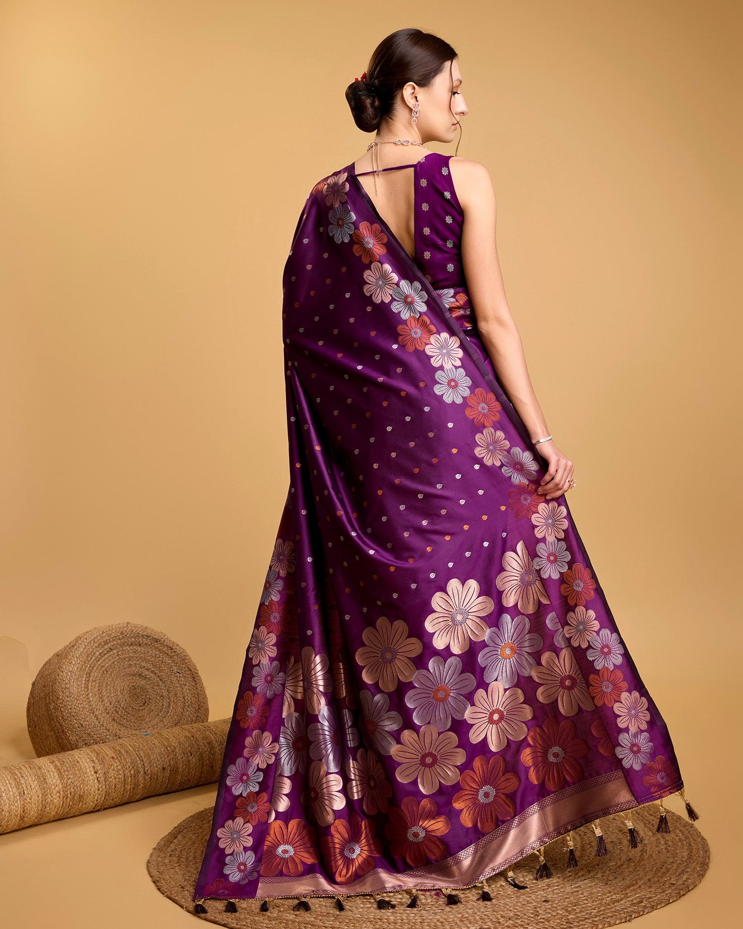 Vedant Vastram Soft Litchi Silk Banarasi Silk Saree - Wine | Swadesiicart