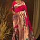 Vishnu Weaves Women's Pink Paithani Silk Zari Woven Saree with Unstitched Blouse - Swadesiicart