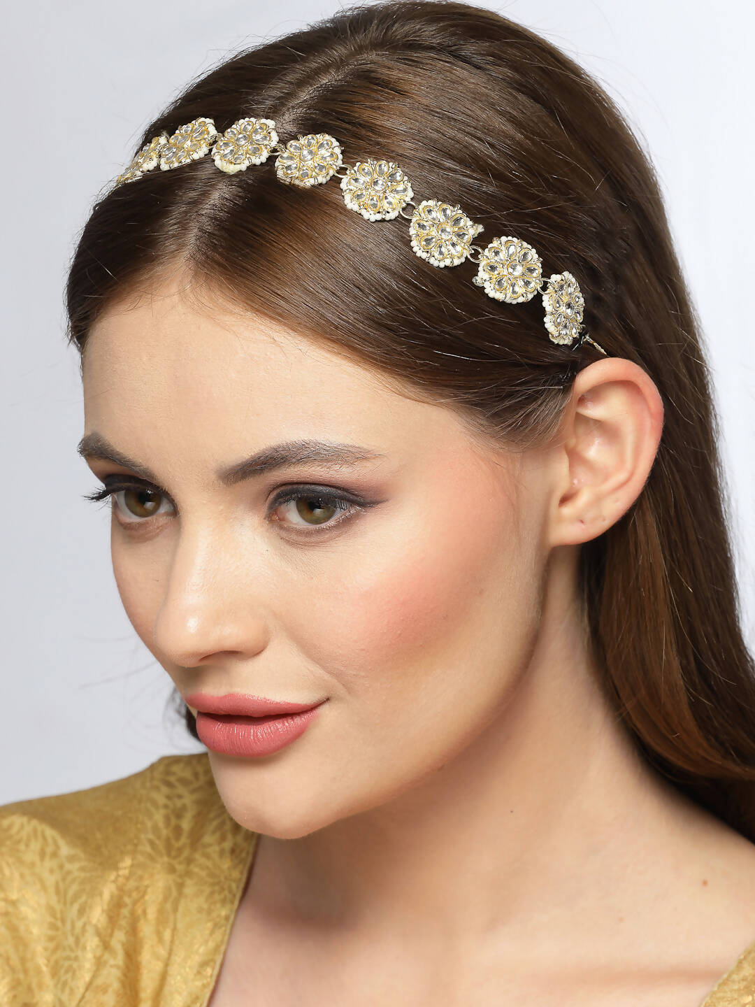 NVR Women's Gold-Polished Traditional Trending Matha Patti | Swadesiicart