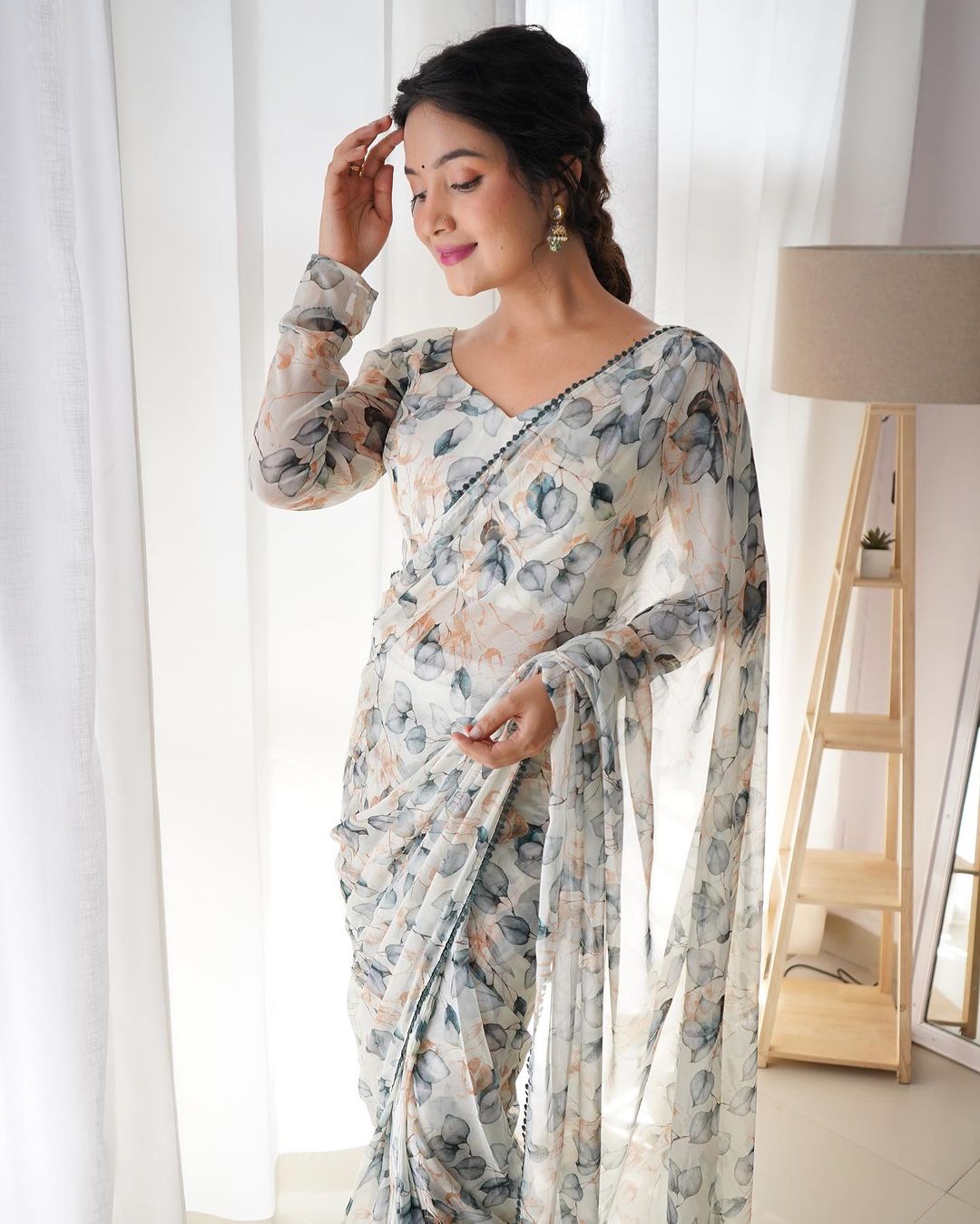 Teeya Creation Grey Color Tabby Silk Fabric ready To Wear Saree | Swadesiicart
