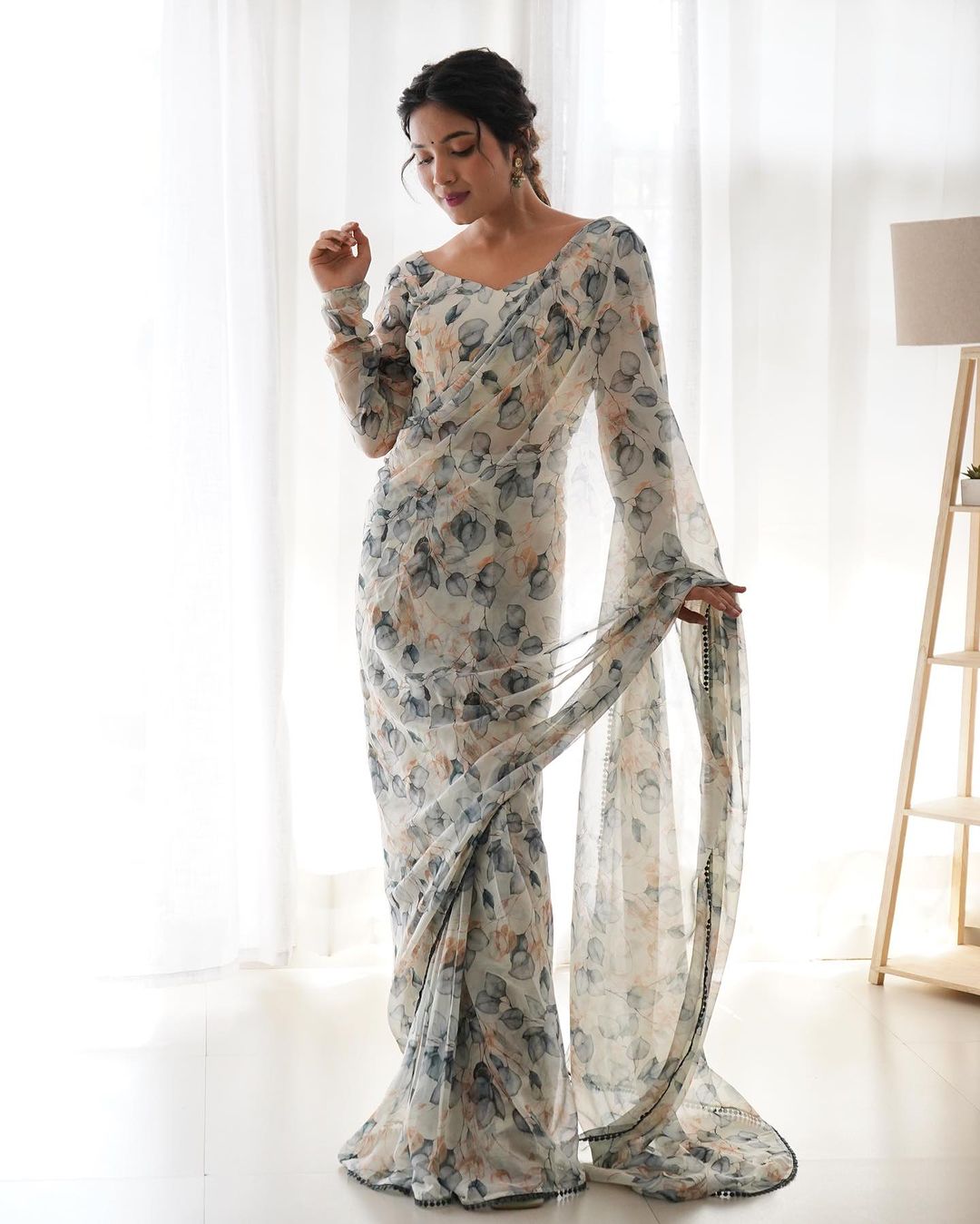 Teeya Creation Grey Color Tabby Silk Fabric ready To Wear Saree | Swadesiicart