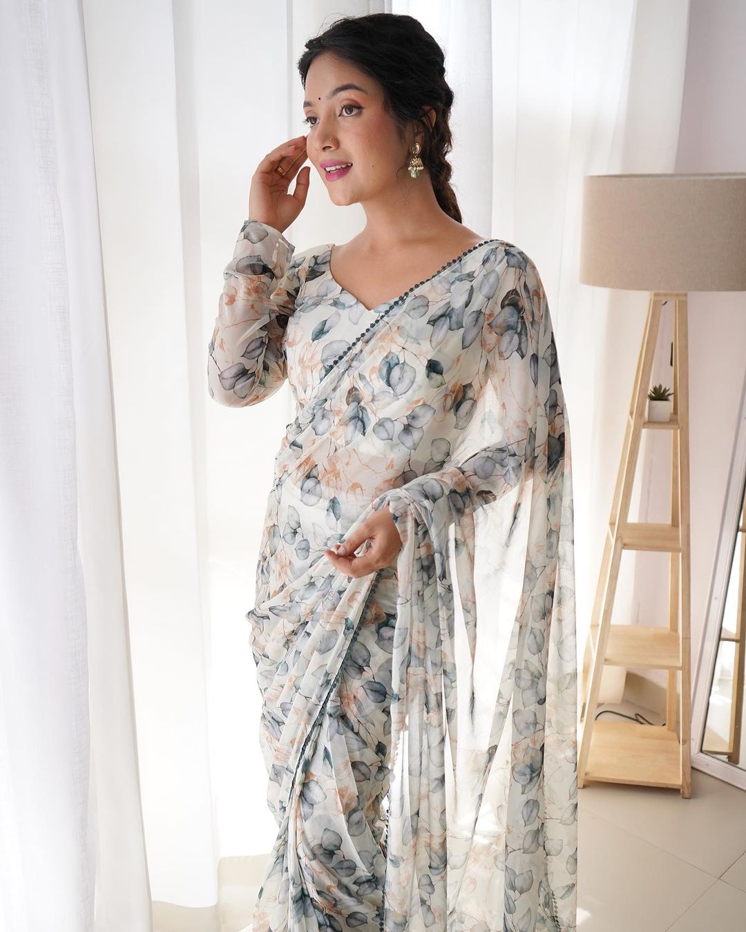Teeya Creation Grey Color Tabby Silk Fabric ready To Wear Saree | Swadesiicart
