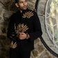 Black Bandhgala With Embroidery-Leaves by Hilo Design