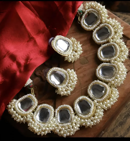 Jewel City Regal Pearl and Crystal Necklace - Handcrafted Ethnic Bridal Jewelry | Swadesiicart