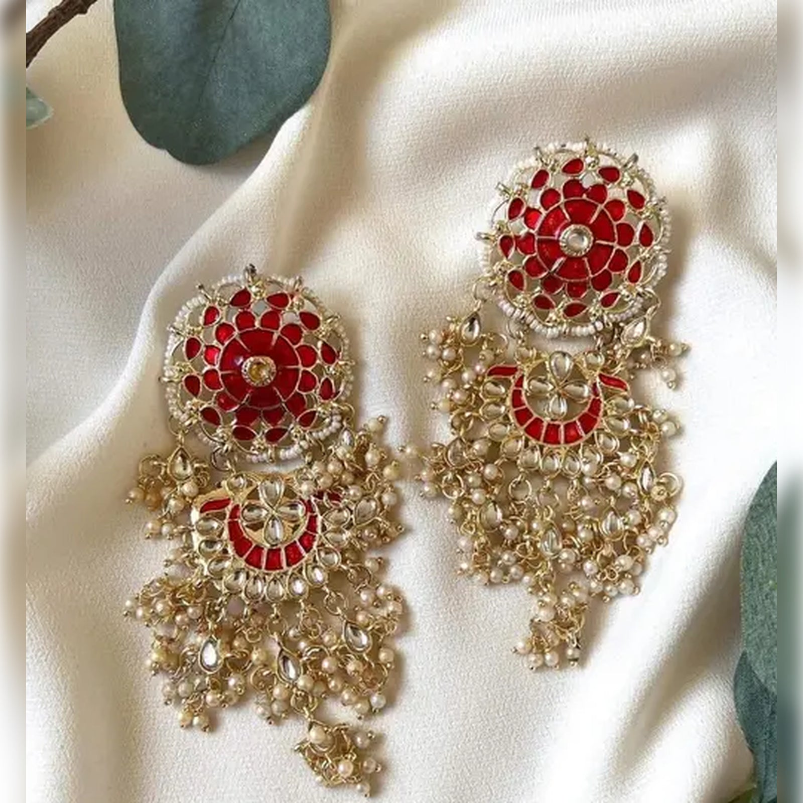Jewel City Exquisite Polki Kundan Stone and Pearl Earrings - Regal Ethnic Bridal Jewelry | Swadesiicart