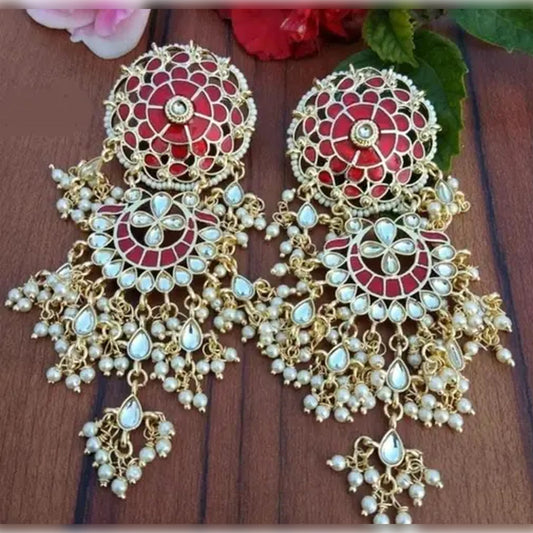 Jewel City Exquisite Polki Kundan Stone and Pearl Earrings - Regal Ethnic Bridal Jewelry | Swadesiicart