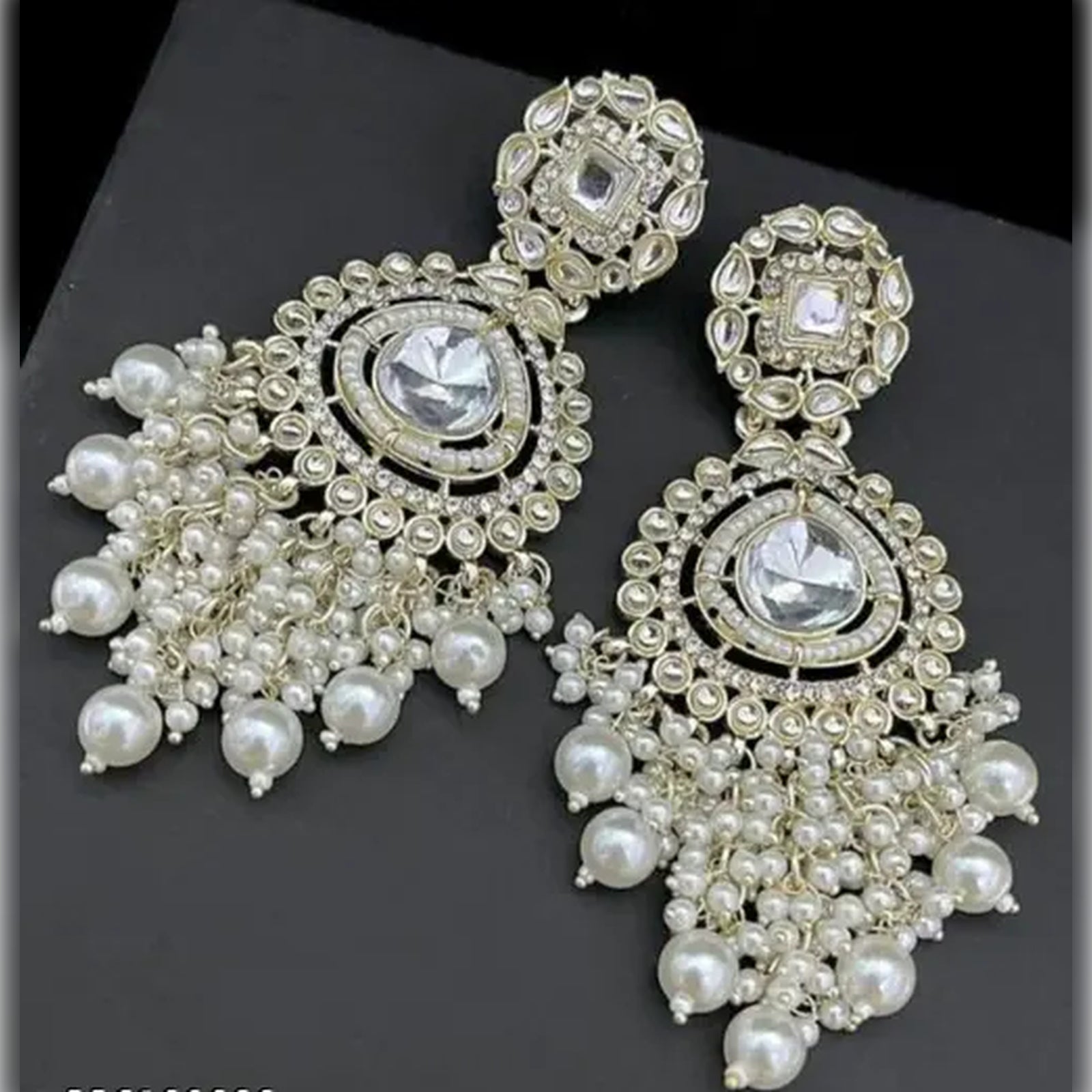 Jewel City Opulent Crystal and Pearl Chandelier Earrings - Stunning Formal Jewelry | Swadesiicart