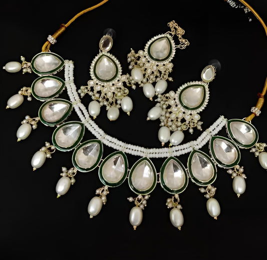 Jewel City Elegant Pearl & Emerald Royal Necklace Set | Swadesiicart