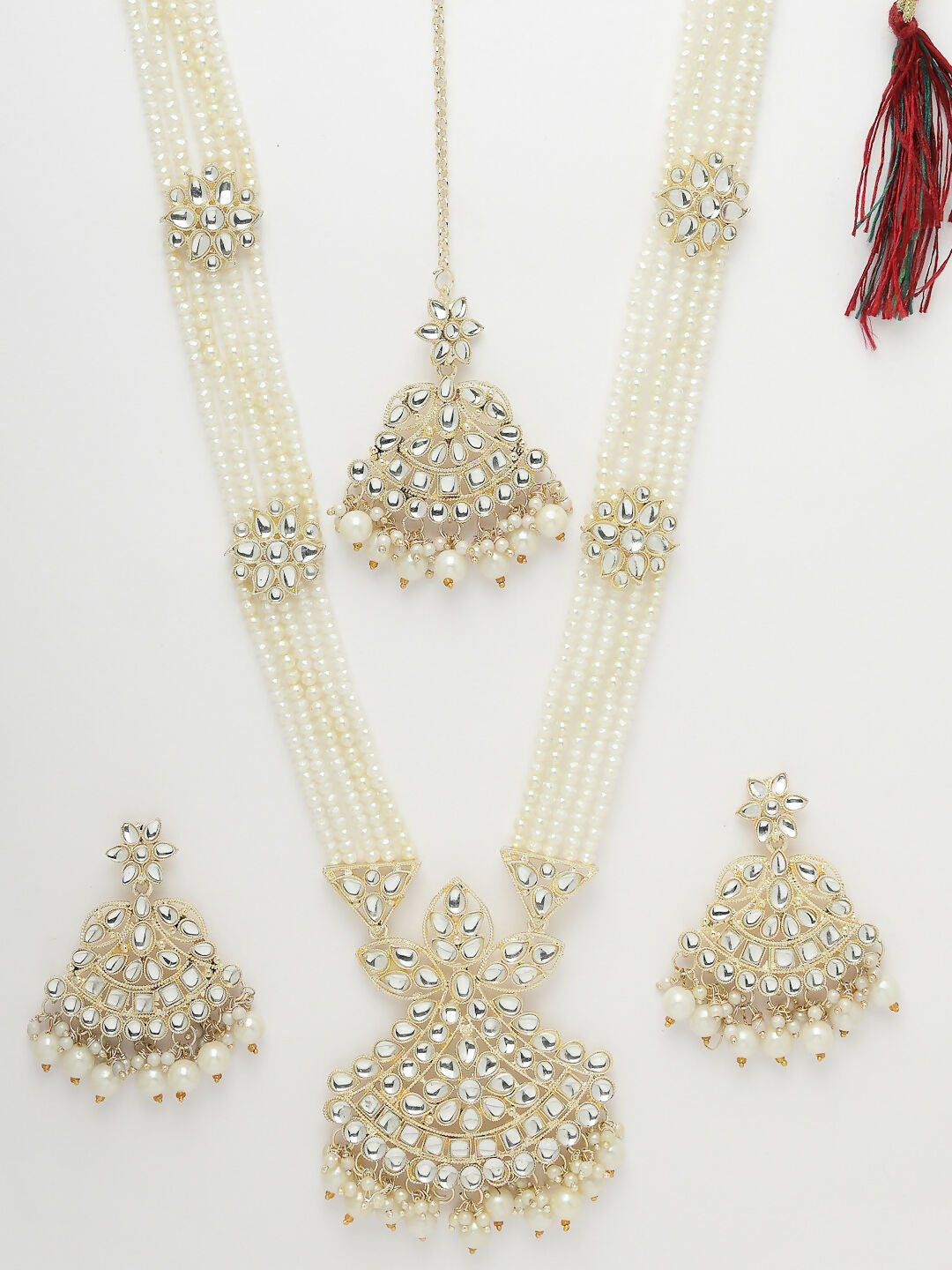 NVR Women's Gold-Polished Kundan-Studded Chandbali Earrings | Swadesiicart