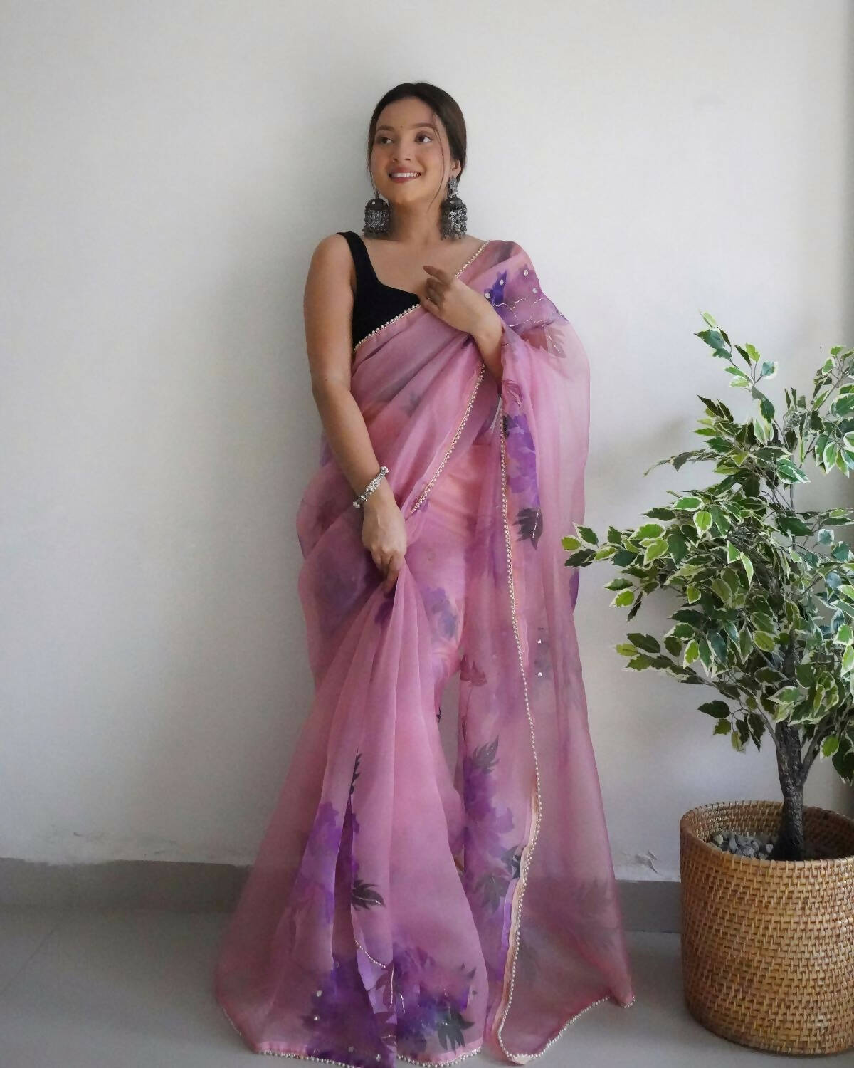 Vamsee Pink Organza Saree - Swadesiicart