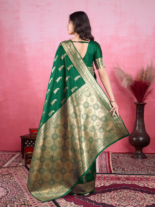 Vedant Vastram Banarasi Silk Fashion Saree - Green | Swadesiicart