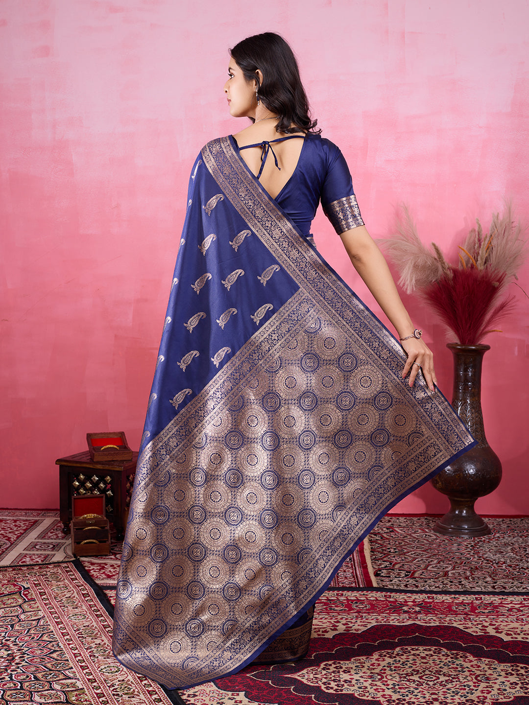 Vedant Vastram Banarasi Silk Fashion Saree - Navy | Swadesiicart