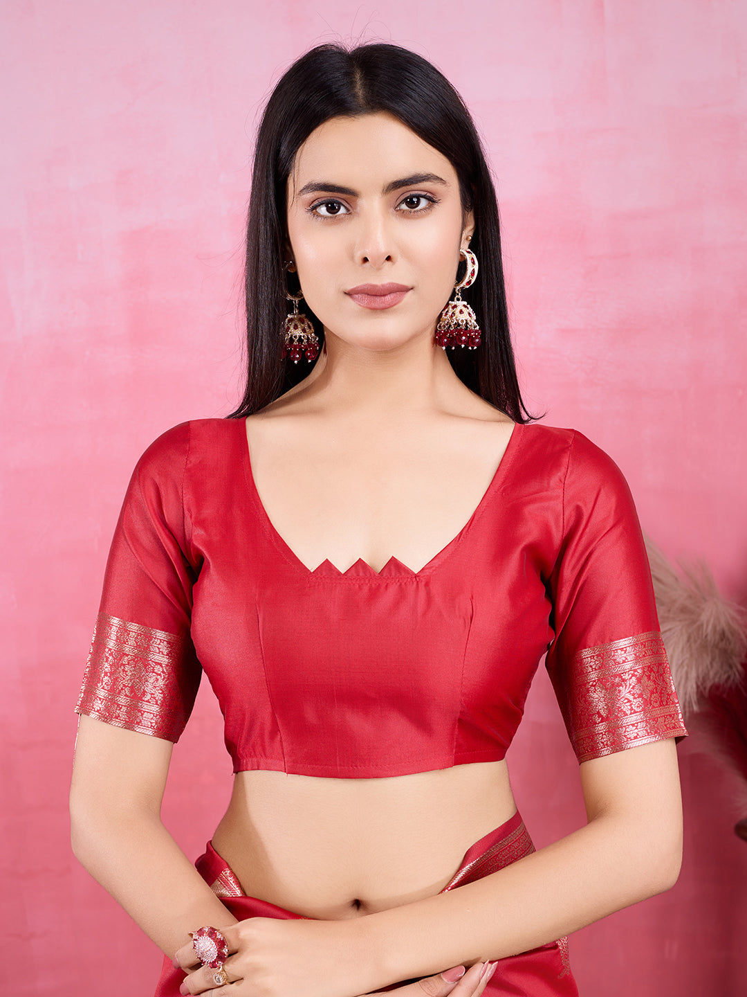 Vedant Vastram Banarasi Silk Fashion Saree - Red | Swadesiicart