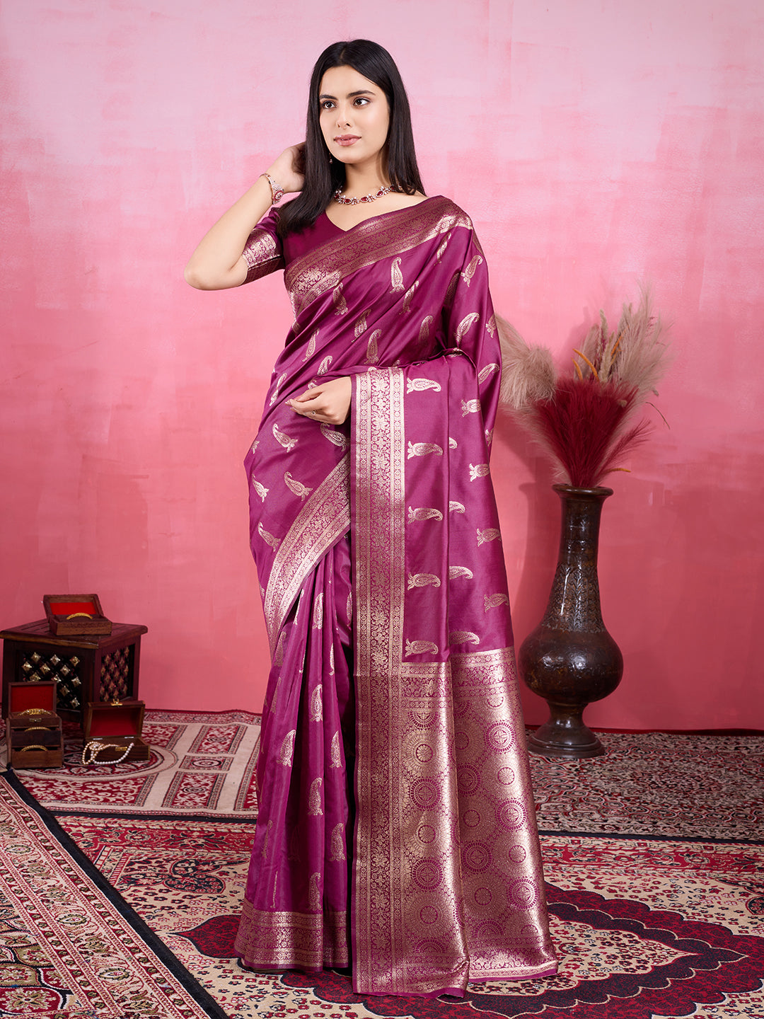 Vedant Vastram Banarasi Silk Fashion Saree - Wine | Swadesiicart