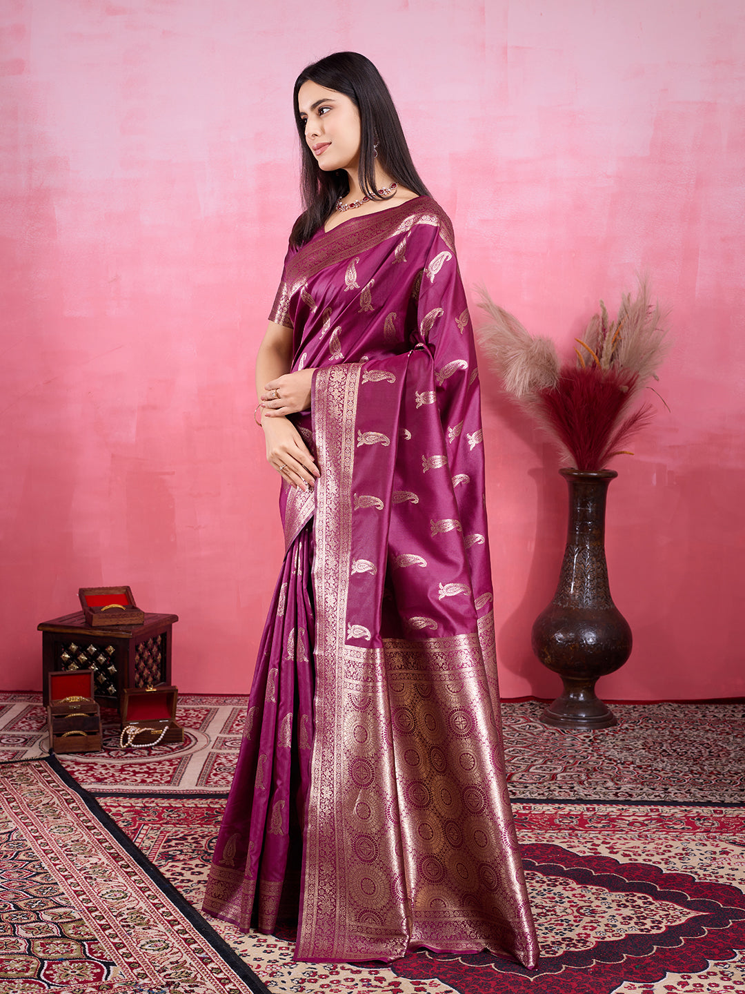 Vedant Vastram Banarasi Silk Fashion Saree - Wine | Swadesiicart