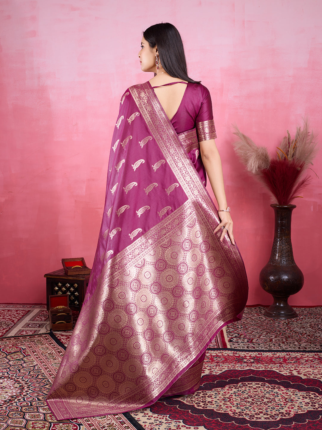 Vedant Vastram Banarasi Silk Fashion Saree - Wine | Swadesiicart