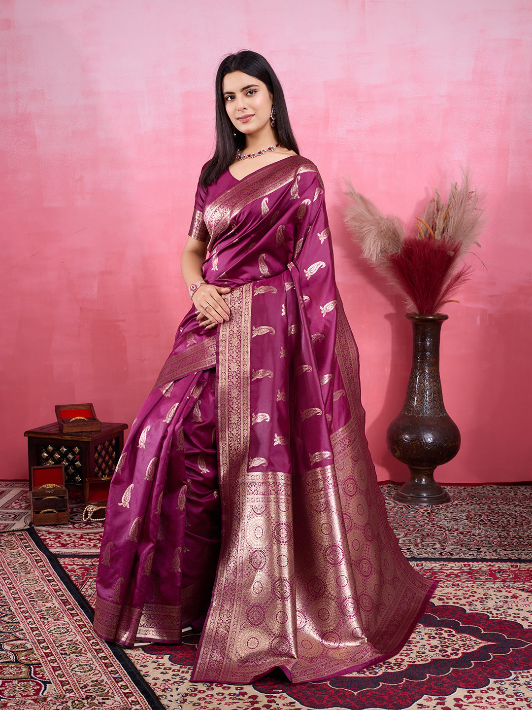 Vedant Vastram Banarasi Silk Fashion Saree - Wine | Swadesiicart