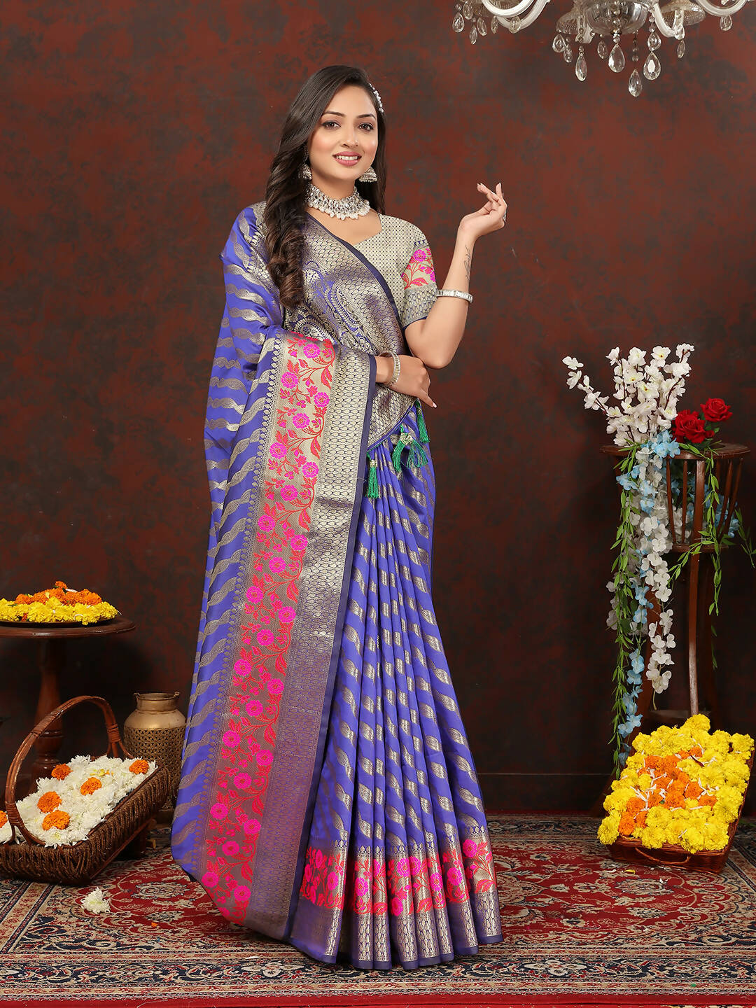 Lorenvalley Fashion Purple Soft Silk Woven Design with Zari Weaving Leheriya Design Saree - Swadesiicart