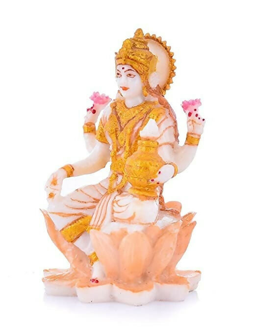 Soni Craft Handmade Poly Resin Lakshmi Ji Sculpture Sitting On Lotus Statue - Swadesiicart