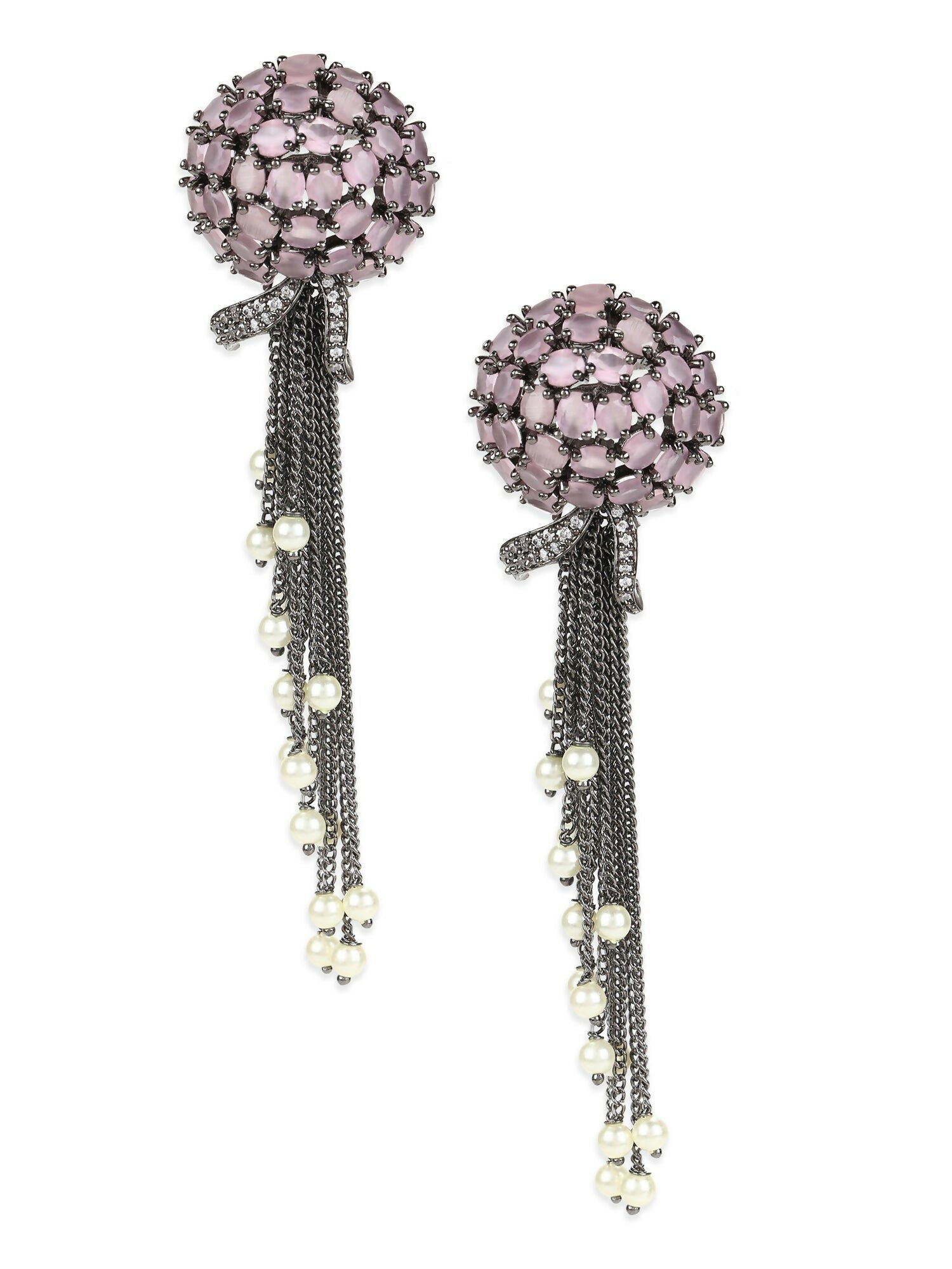 Blush Purple Stone Earrings with Pearls- Ruby Raang | Swadesiicart