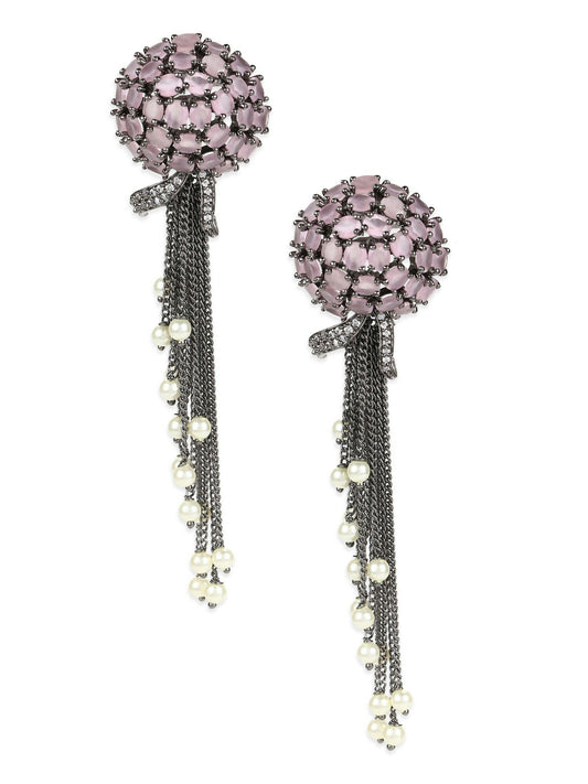 Blush Purple Stone Earrings with Pearls- Ruby Raang | Swadesiicart