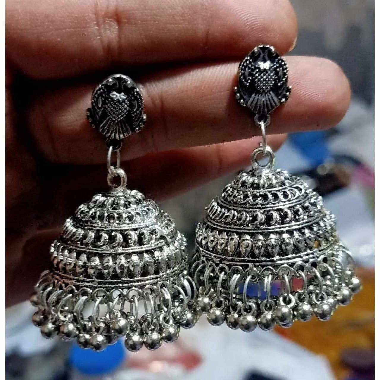 MS Fashion India Oxidized Light Weight Silver Jhumka Earrings | Swadesiicart