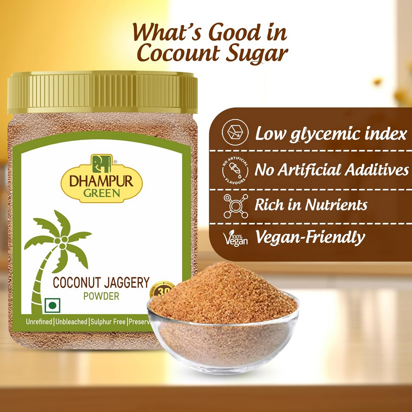 Dhampur Green Coconut Jaggery Powder - Swadesiicart